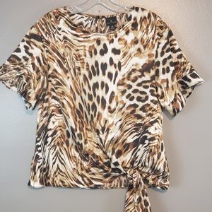 Worthington waist tied leppard print top